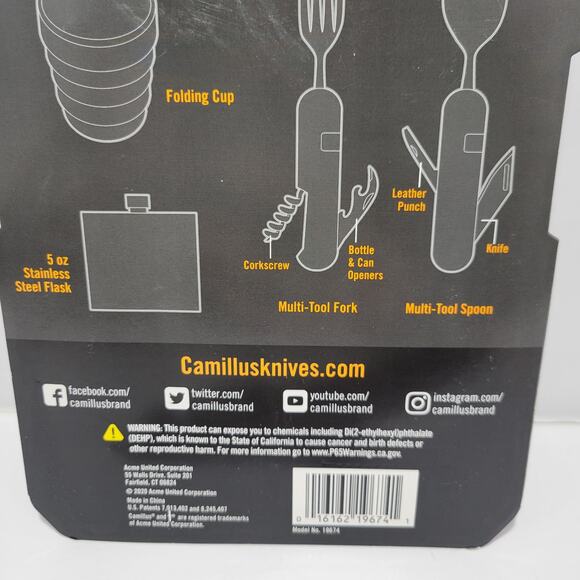 Camillus 4pc Camping multi-tool fork folding cup and stainless steel flask Set - Picture 6 of 6